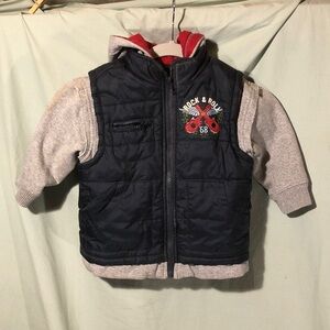 Guitar Rock & Roll Kids Puffer Jacket - Navy and Gray